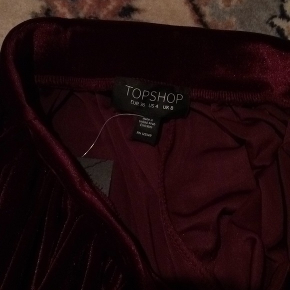 TOPSHOP Burgundy Velvet Skater Skirt US 4 - Picture 6 of 7